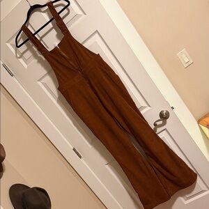Brown Ribbed Overall Jumpsuit